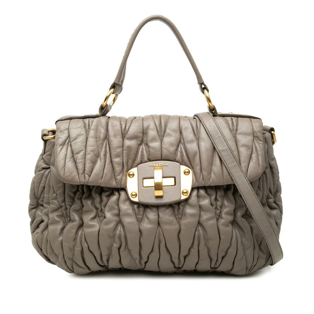 Miu Miu Matelasse Nappa leather satchel Gray pleated leather